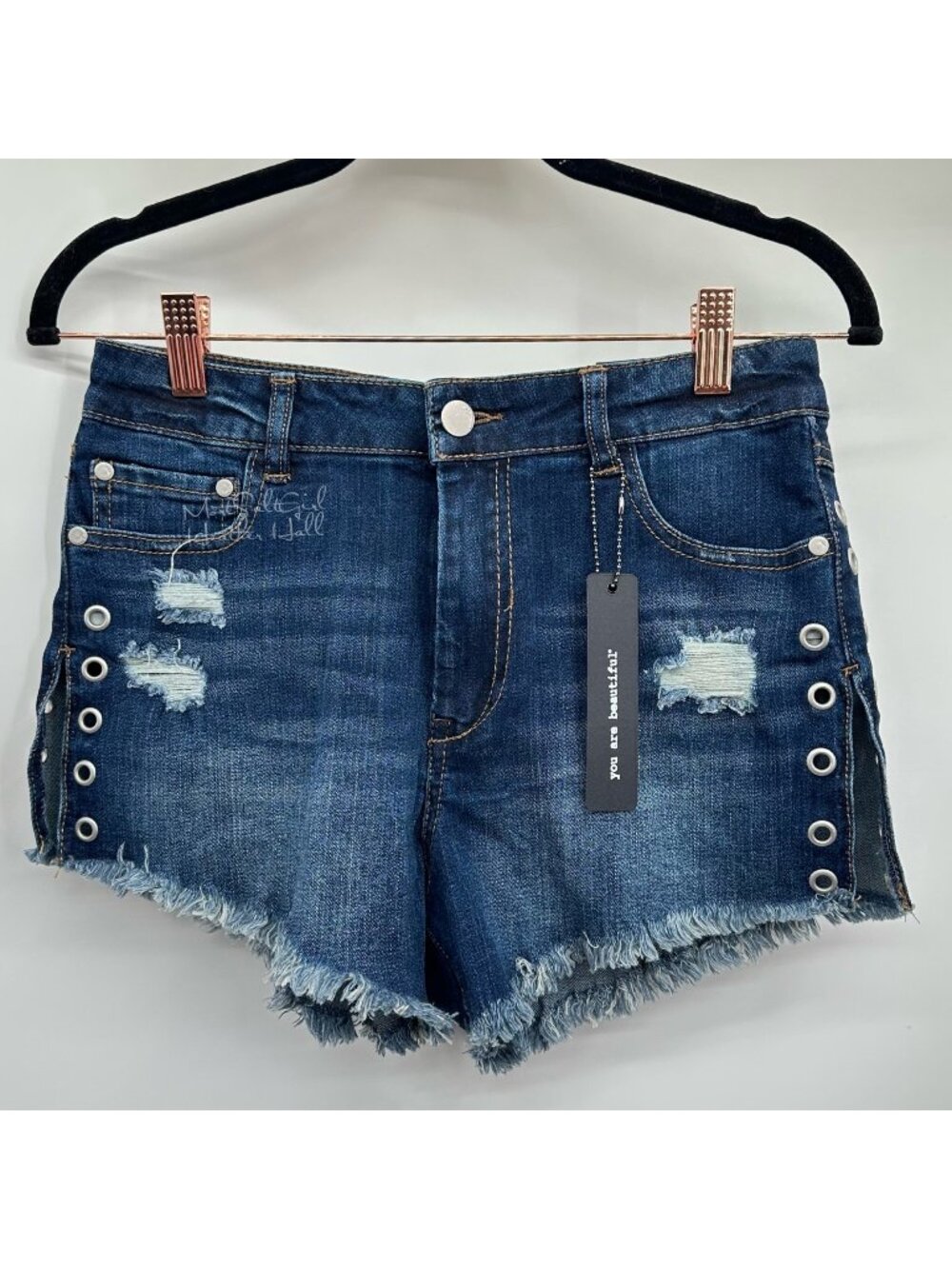 Dollhouse Dark Wash Andie Distressed Jean Shorts Size 7 Juniors